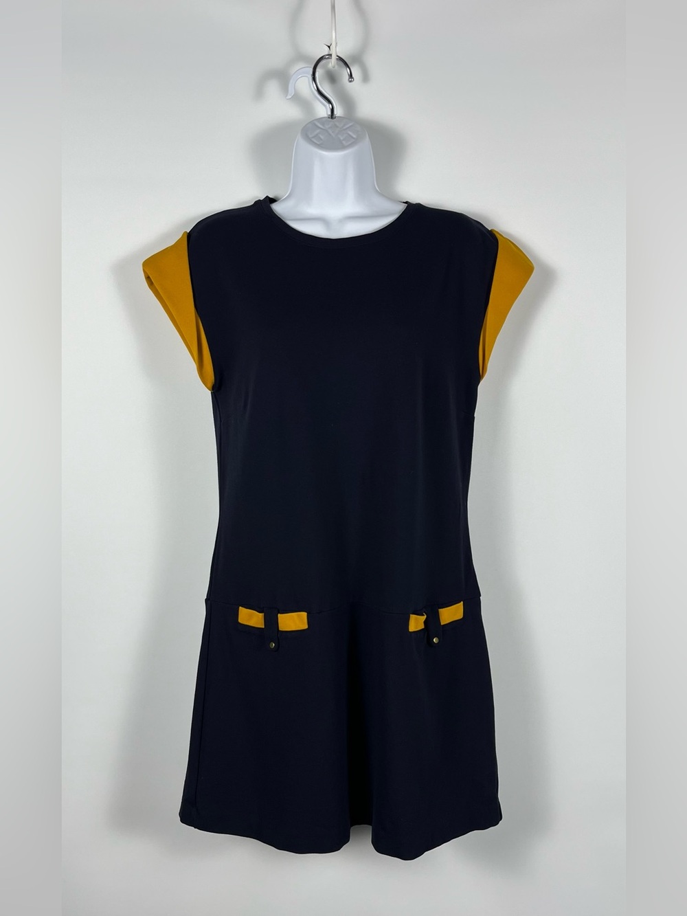 Massimo Dutti Navy Blue and Yellow Colorblock Mini Dress Size Small